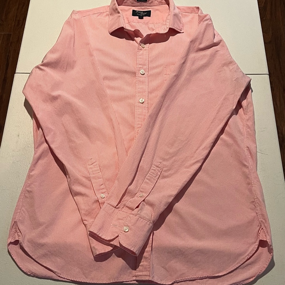 Thompson Shirtings By J. Crew Men’s Light Pink Button Preppy Long Sleeve, Large